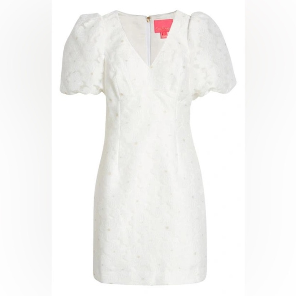 Lilly Pulitzer Citra Floral Embroidered Puff Sleeve Sheath Dress Resort White 4